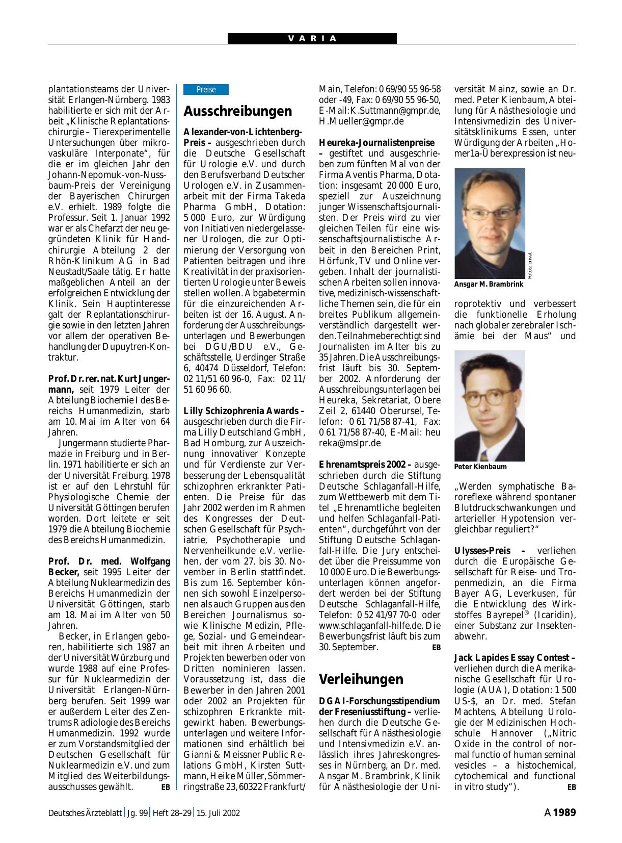 Vorschauseite 1: Verleihungen
