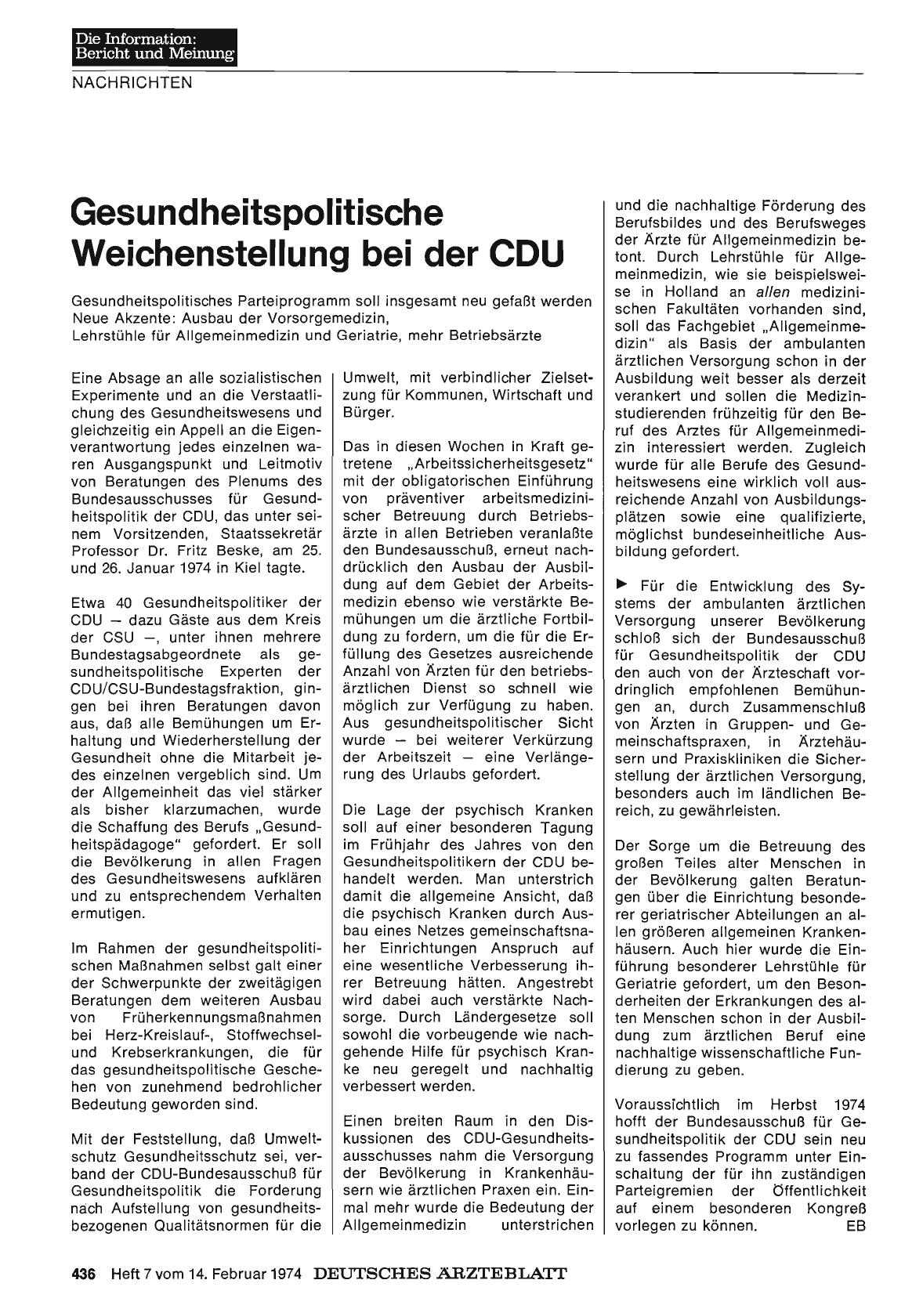 Vorschauseite 1: Gesundheitspolitische Weichenstellung bei der CDU