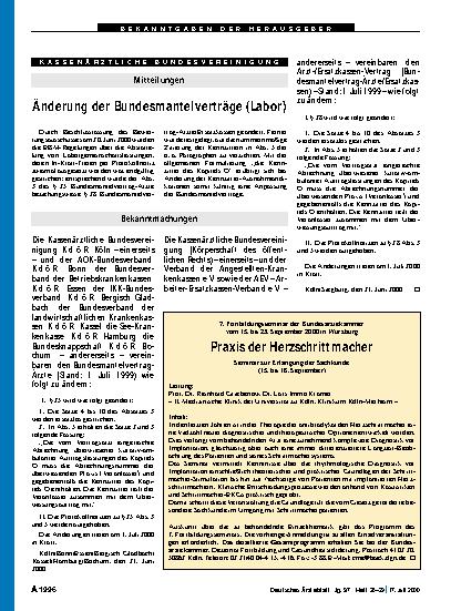 Vorschauseite 1: Änderung der Bundesmantelverträge (Labor)