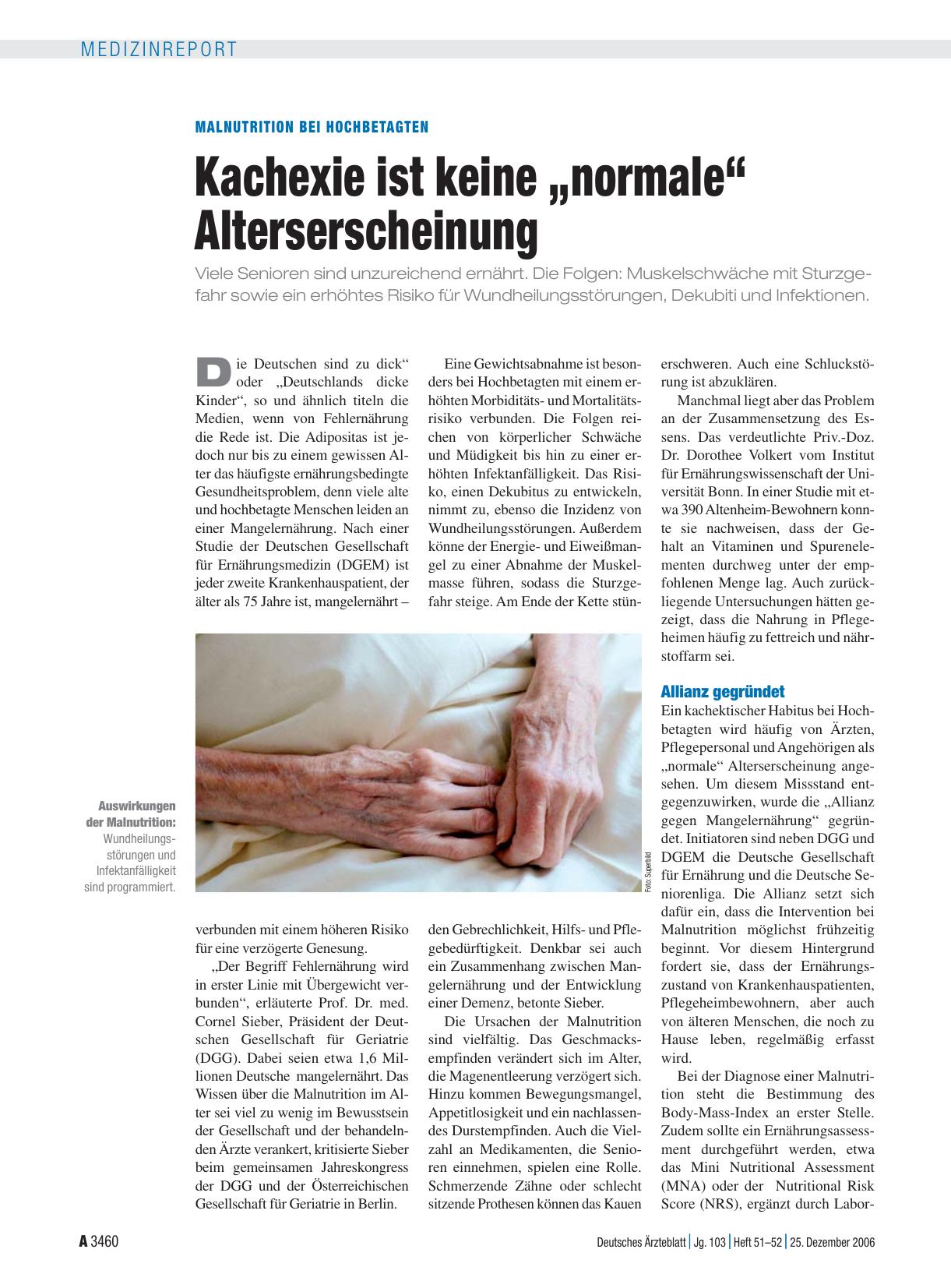 Vorschauseite 1: Malnutrition bei Hochbetagten: Kachexie ist keine „normale“ Alterserscheinung