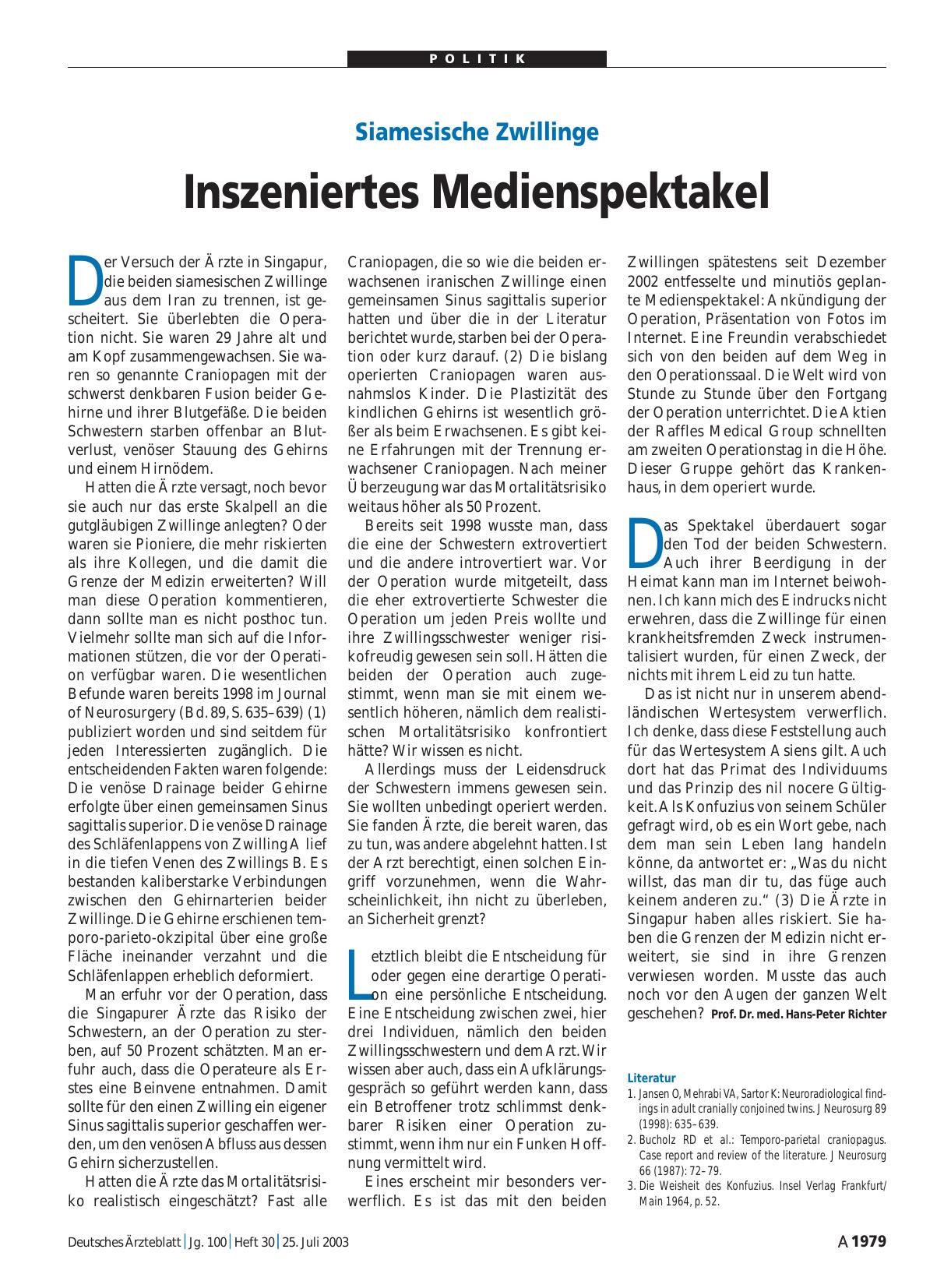 Vorschauseite 1: Siamesische Zwillinge: Inszeniertes Medienspektakel