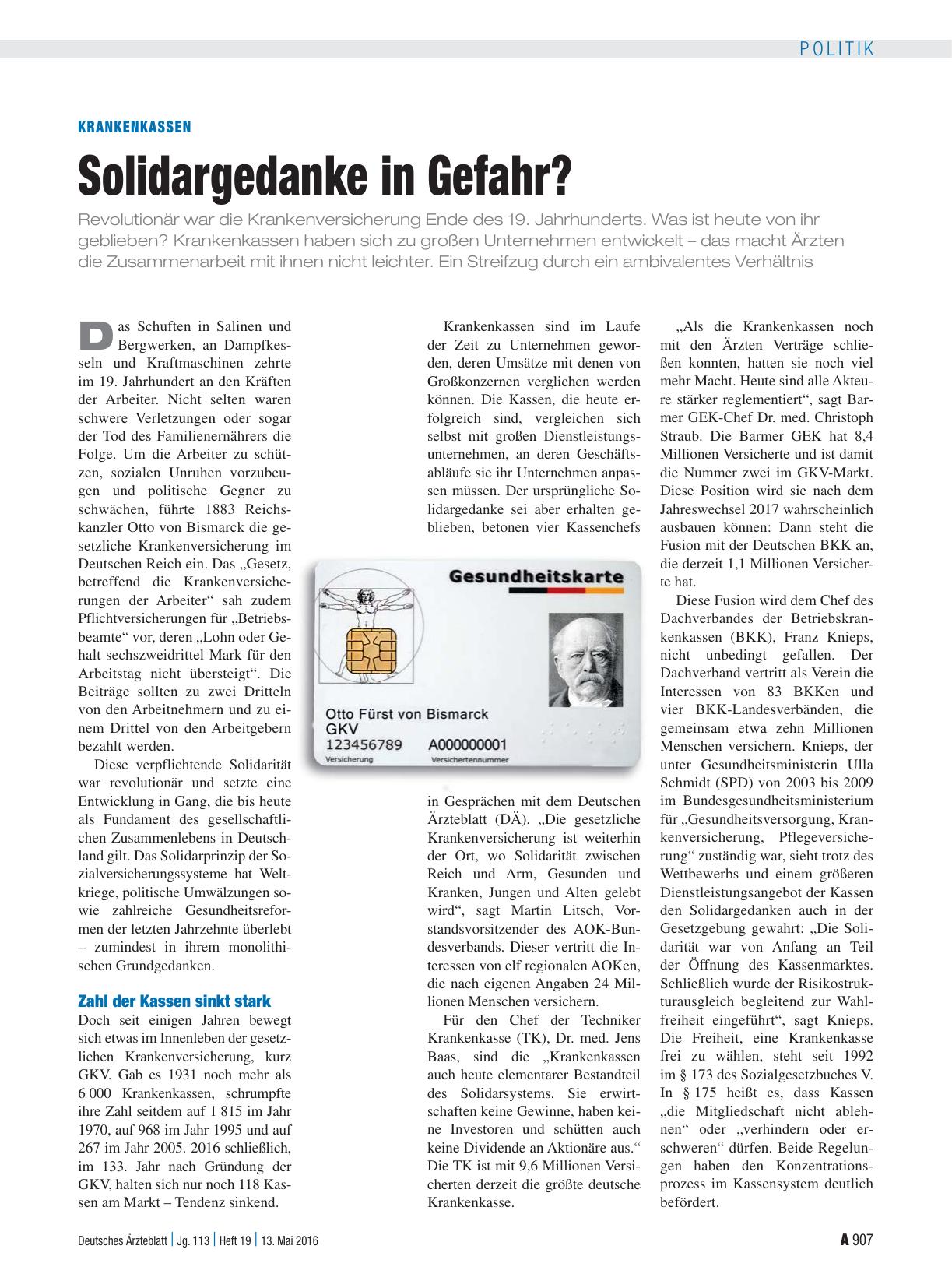 Vorschauseite 1: Krankenkassen: Solidargedanke in Gefahr?