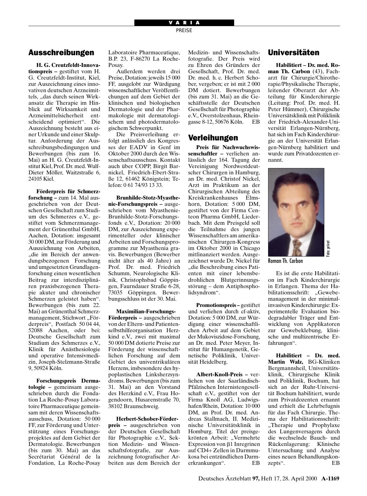 Vorschauseite 1: Verleihungen