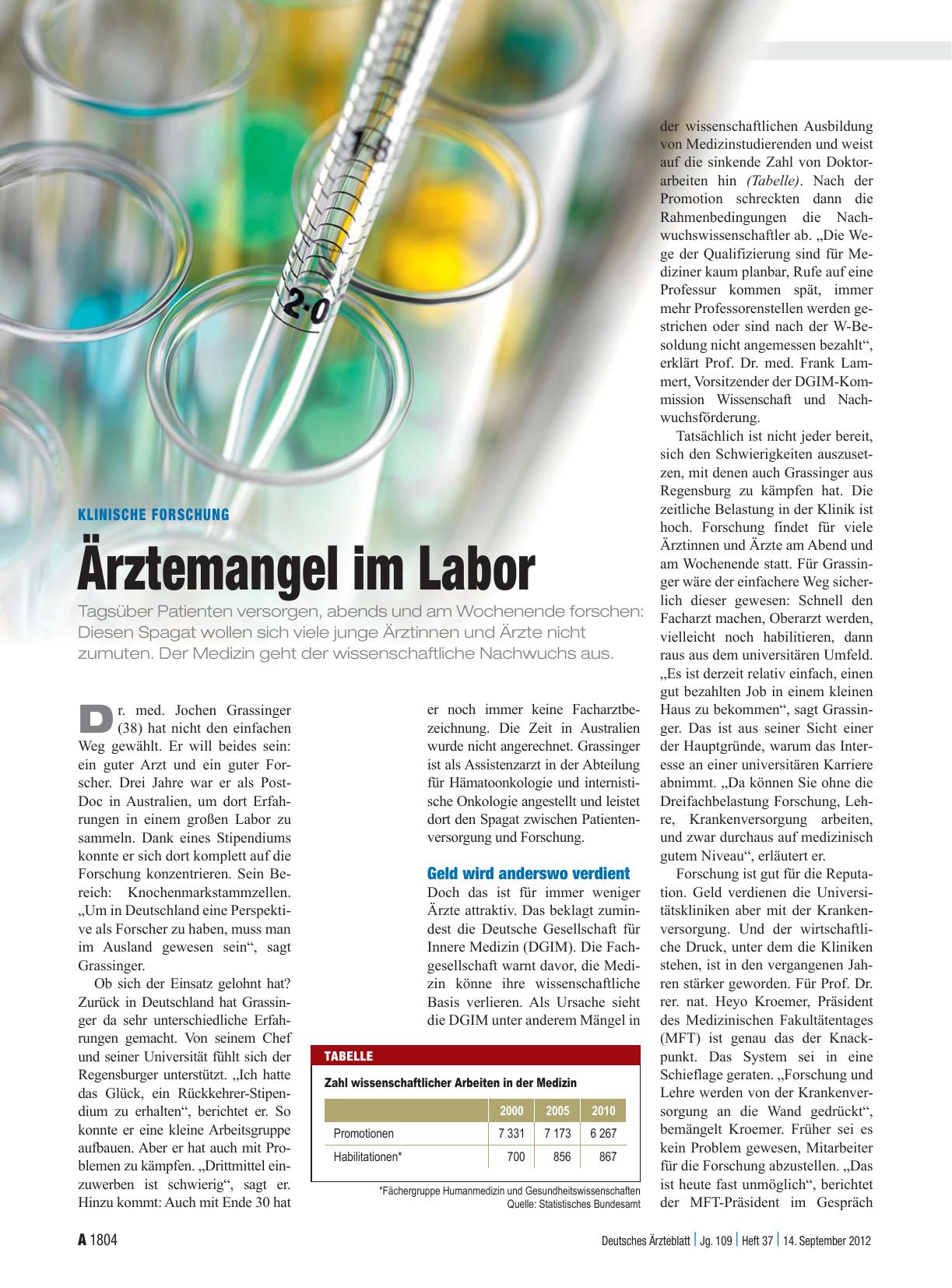 Vorschauseite 1: Klinische Forschung: Ärztemangel im Labor