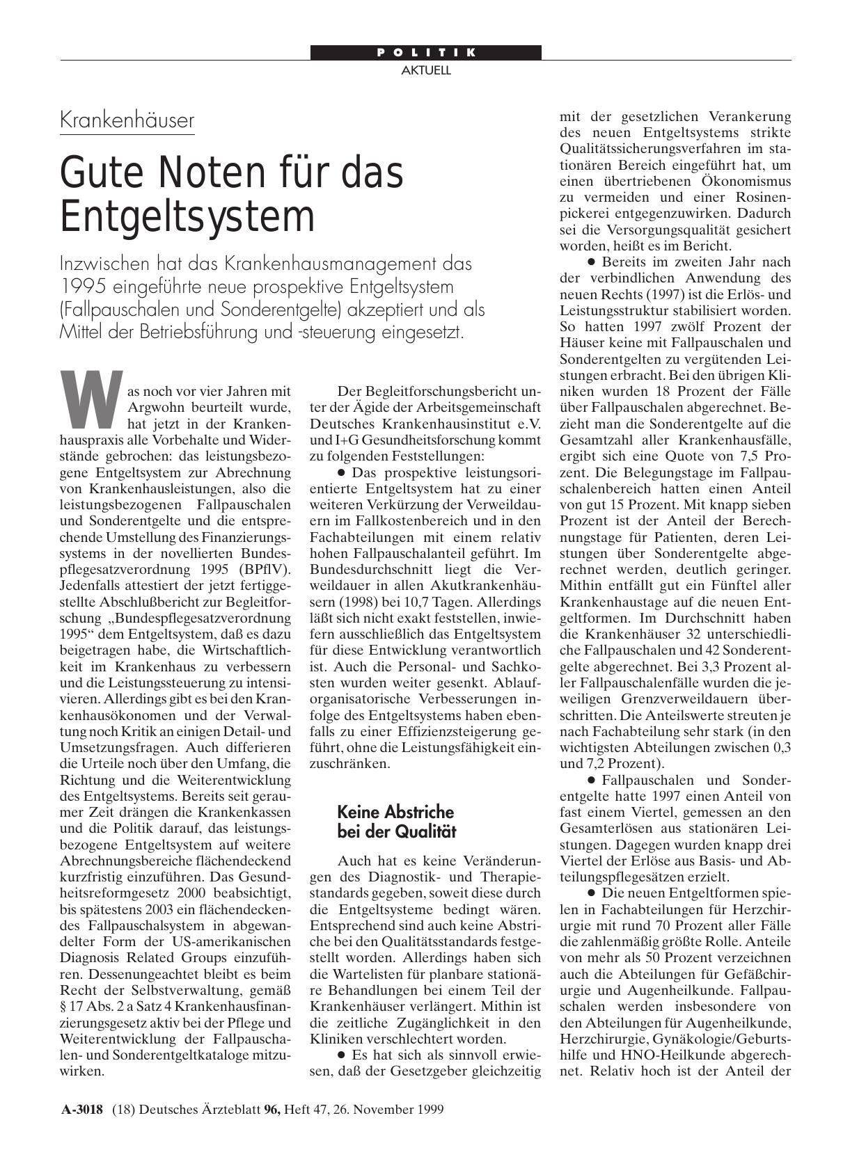 Vorschauseite 1: Krankenhäuser: Gute Noten für das Entgeltsystem