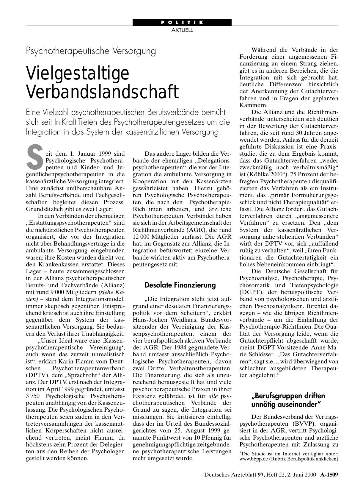 Vorschauseite 1: Psychotherapeutische Versorgung: Vielgestaltige Verbandslandschaft