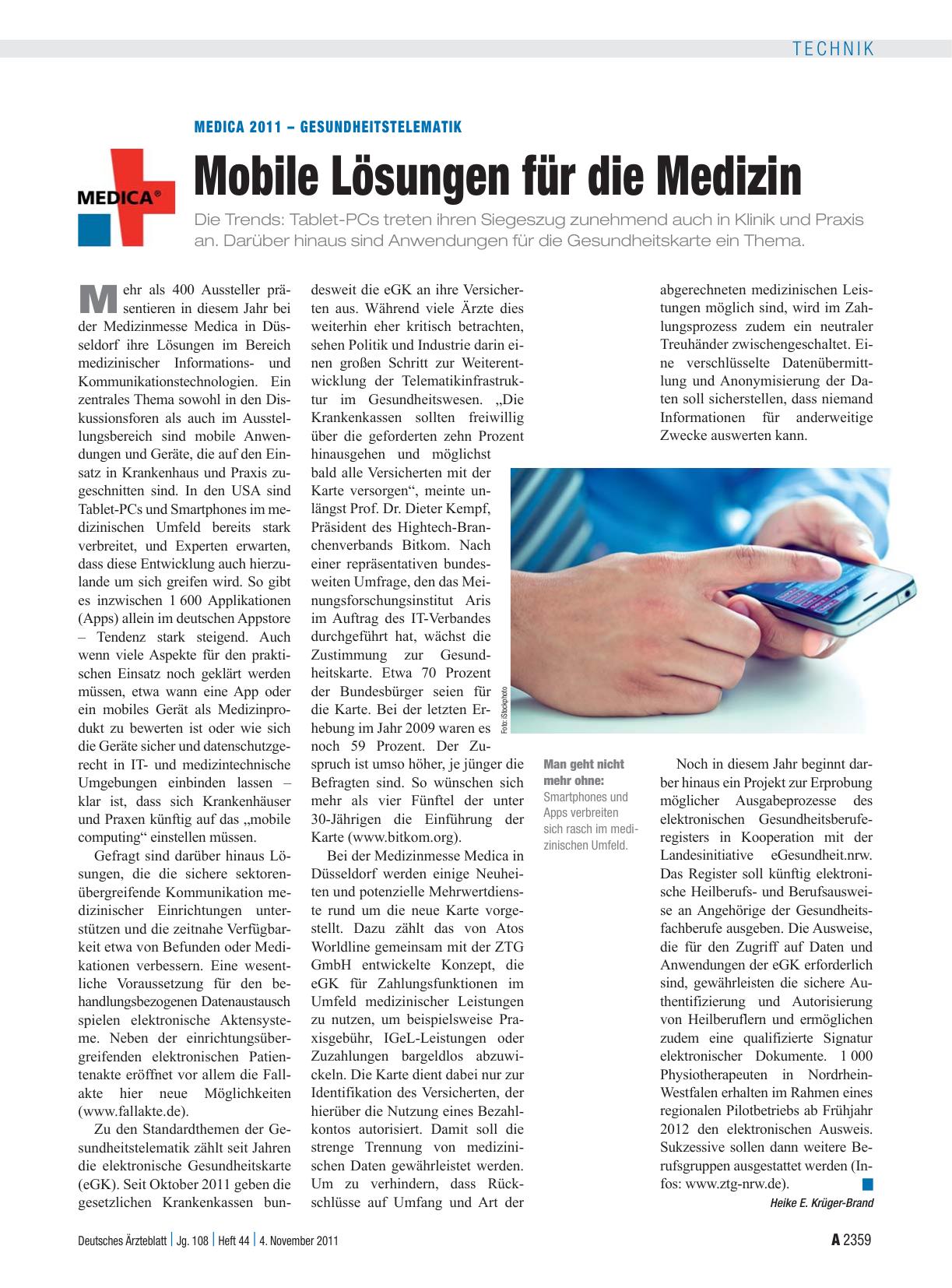 Vorschauseite 1: Medica 2011 – Gesundheitstelematik: Mobile Lösungen für die Medizin