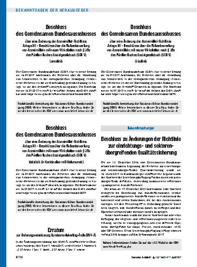Vorschauseite 1: Beschluss des Gemeinsamen Bundesausschusses über eine Änderung der Arzneimittel-Richtlinie: Anlage XII – Lenvatinib