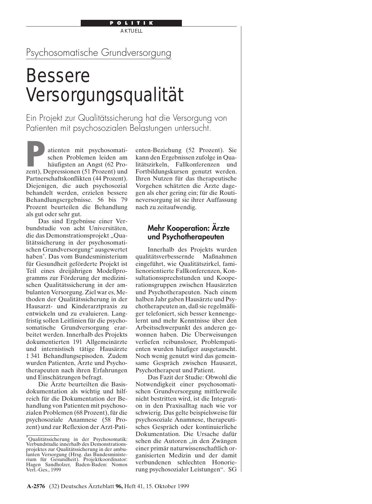 Vorschauseite 1: Psychosomatische Grundversorgung: Bessere Versorgungsqualität