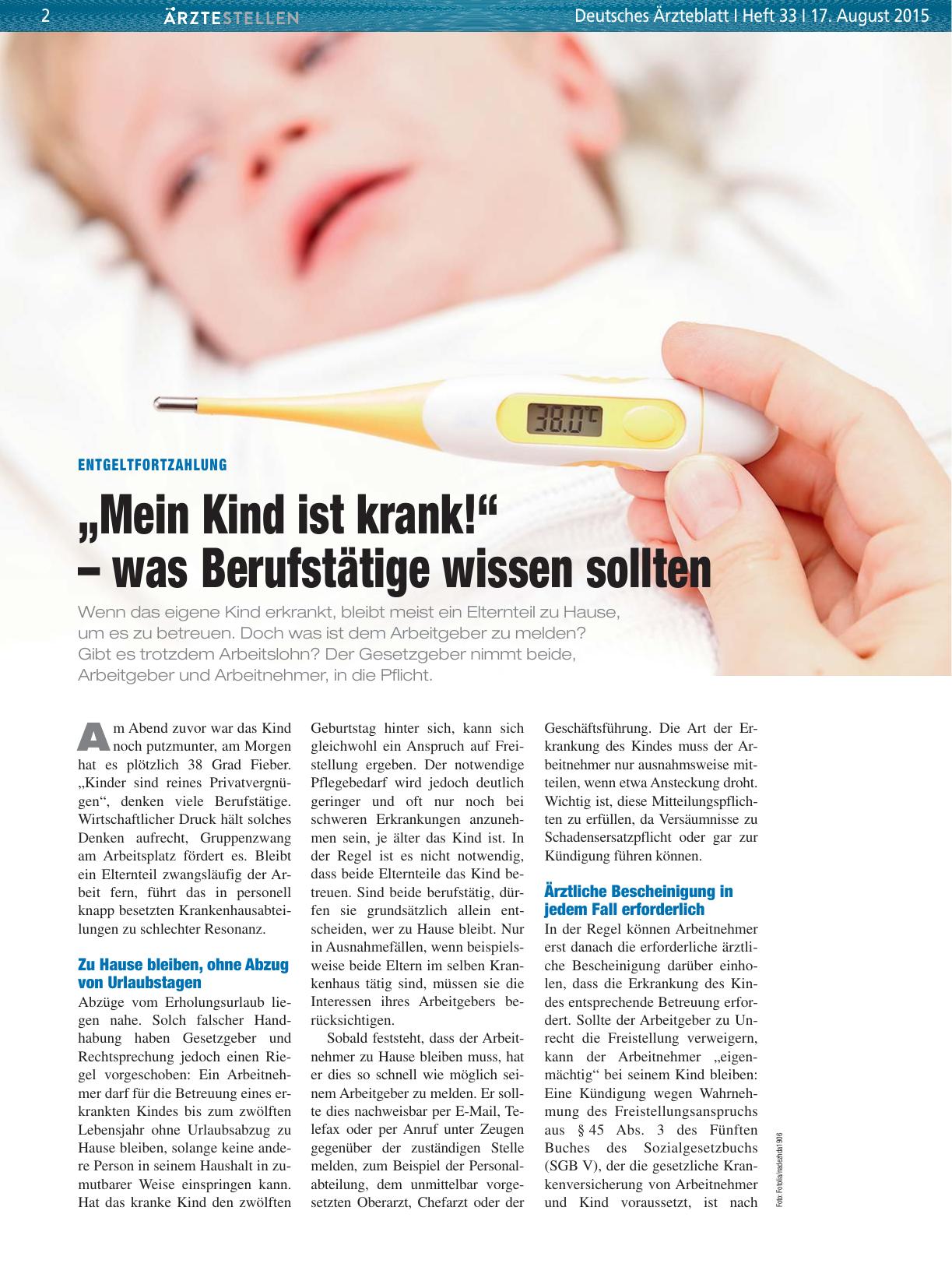 Vorschauseite 1: Entgeltfortzahlung: „Mein Kind ist krank!“ – was Berufstätige wissen sollten