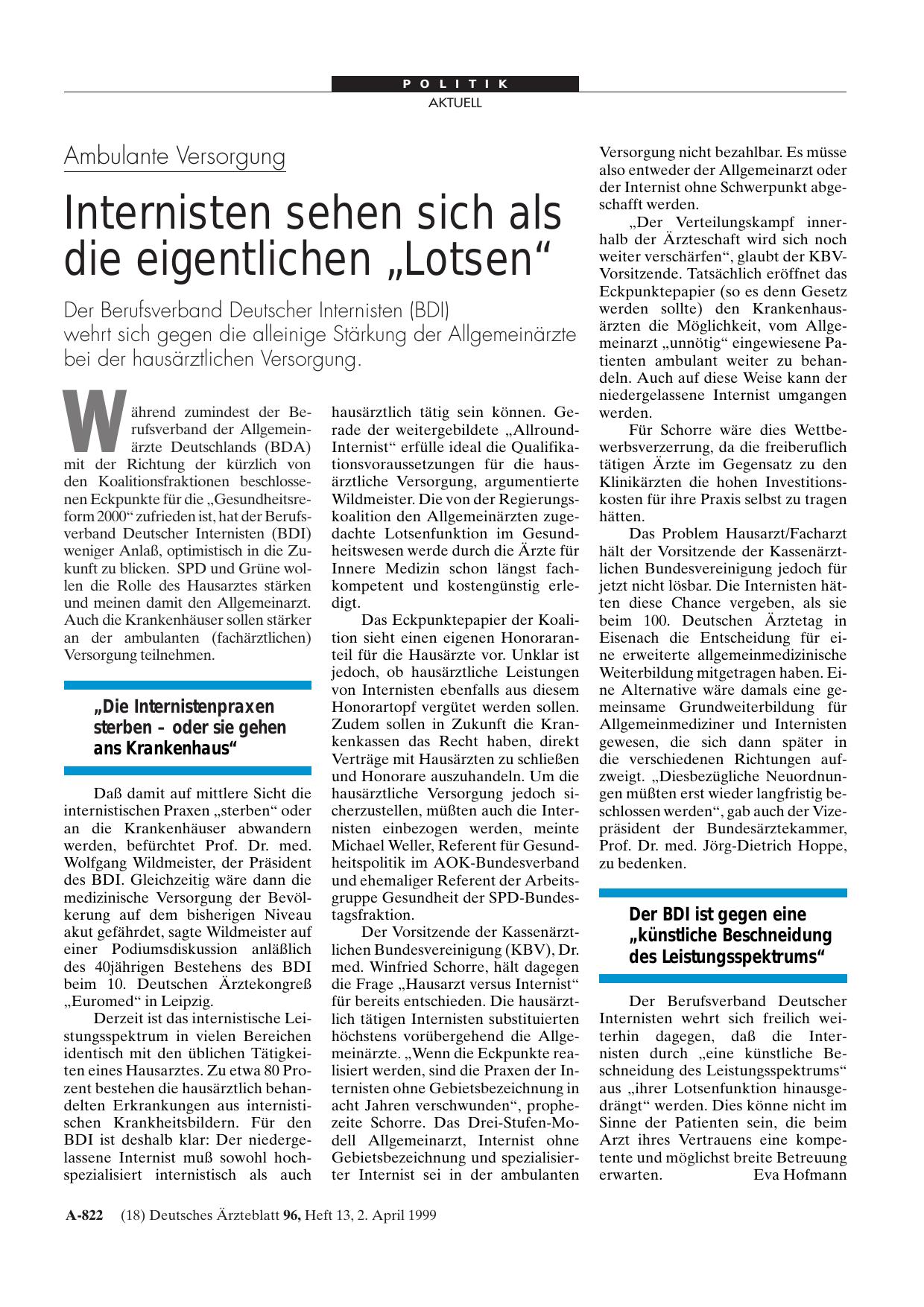Vorschauseite 1: Ambulante Versorgung: Internisten sehen sich als die eigentlichen „Lotsen“