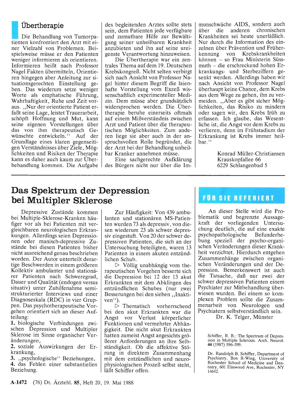 Vorschauseite 1: Das Spektrum der Depression bei Multipler Sklerose