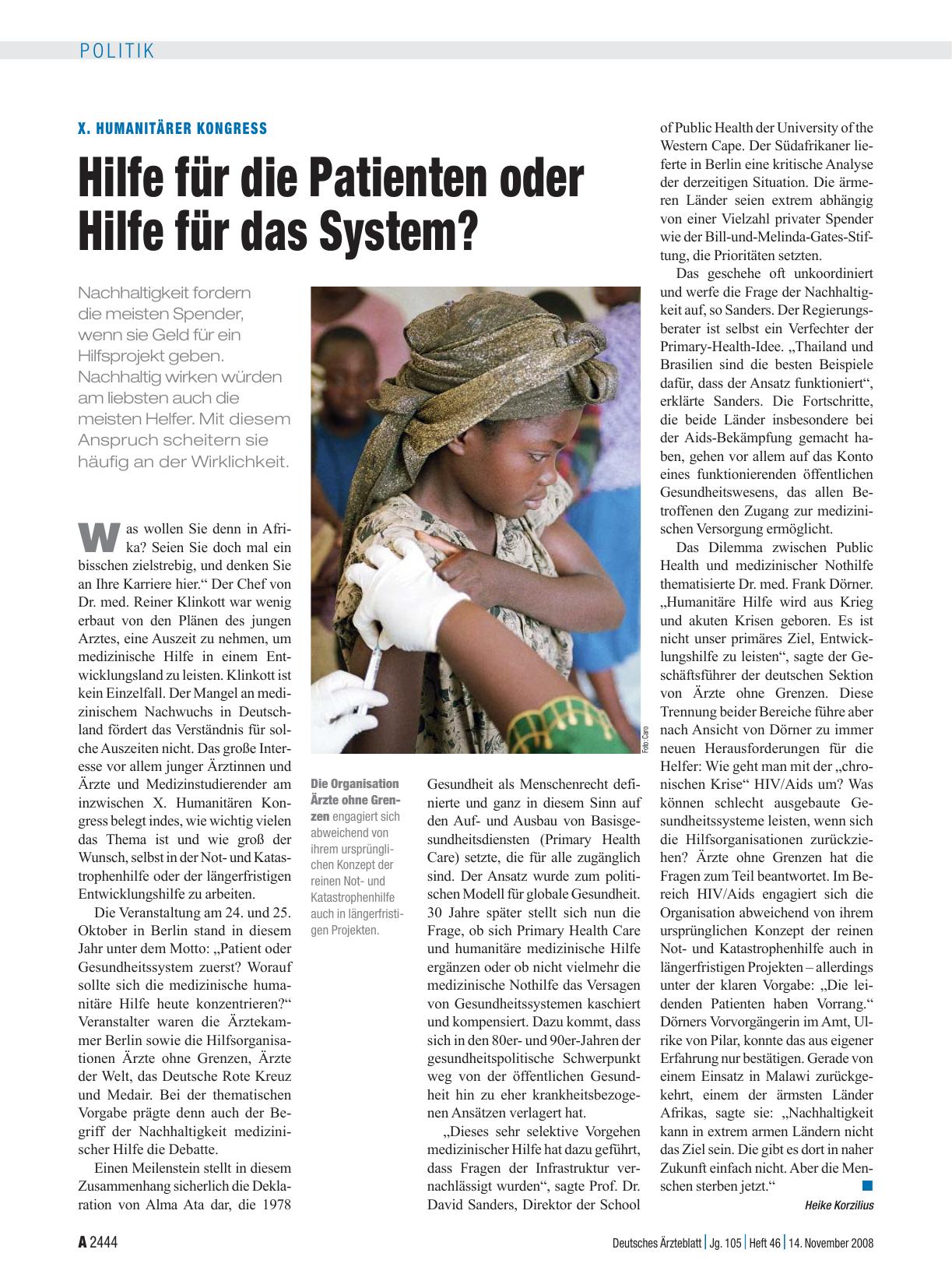 Vorschauseite 1: X. Humanitärer Kongress: Hilfe für die Patienten oder Hilfe für das System?