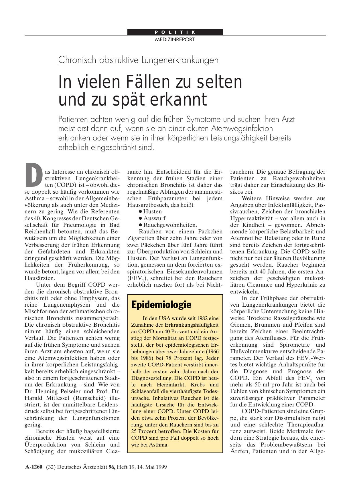 Vorschauseite 1: Chronisch obstruktive Lungenerkrankungen: In vielen Fällen zu selten und zu spät erkannt