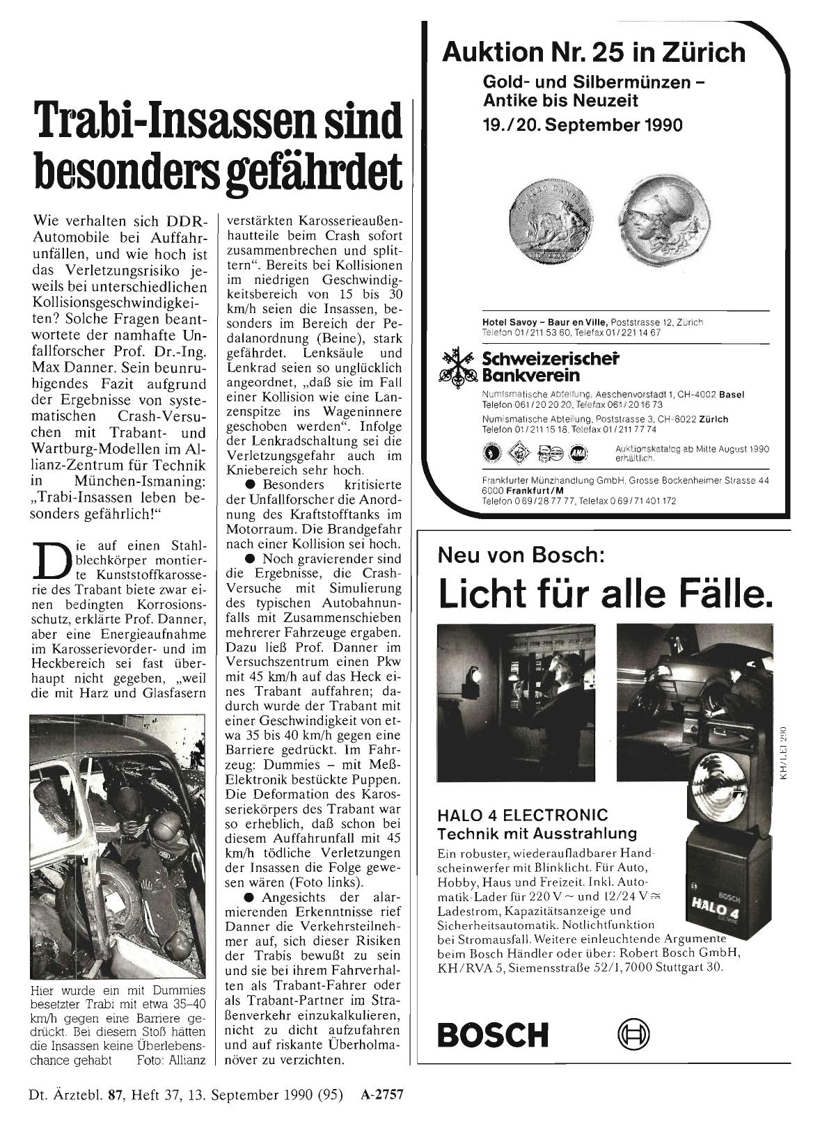 Vorschauseite 1: Trabi-Insassen sind besonders gefährdet