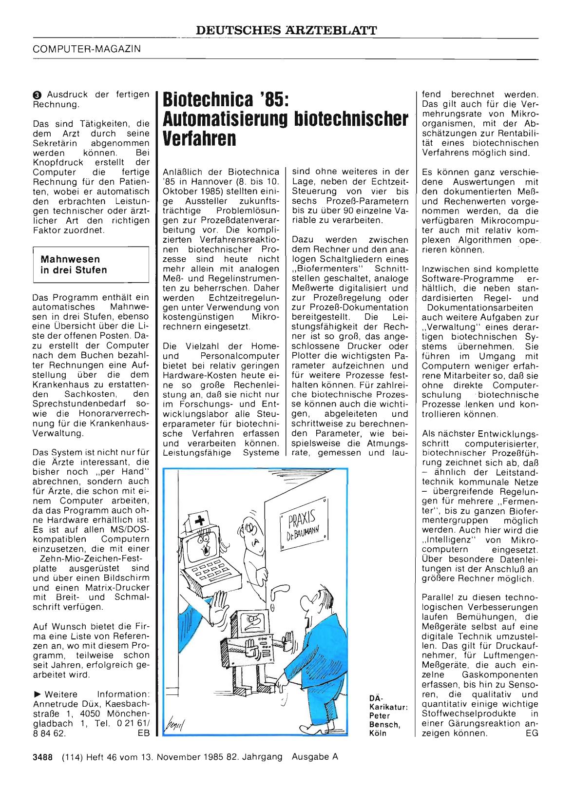 Vorschauseite 1: Biotechnica '85: Automatisierung biotechnischer Verfahren