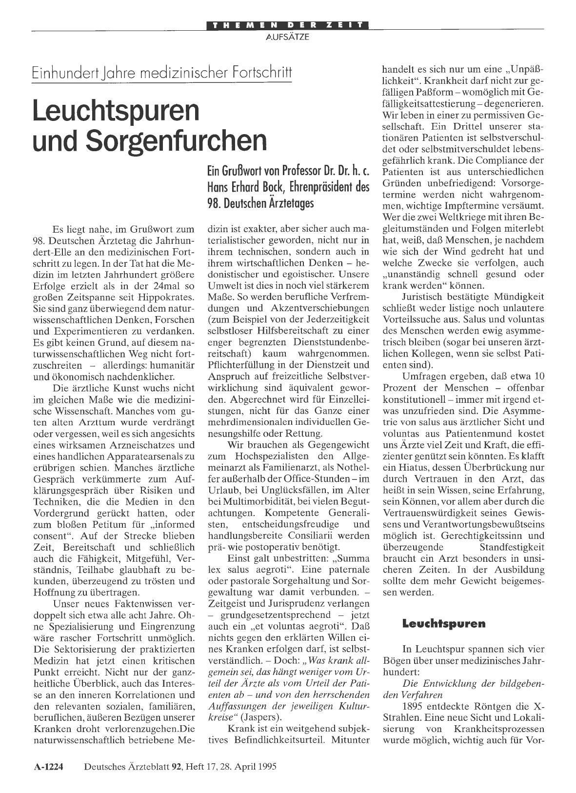 Vorschauseite 1: Einhundert Jahre medizinischer Fortschritt: Leuchtspuren und Sorgenfurchen
