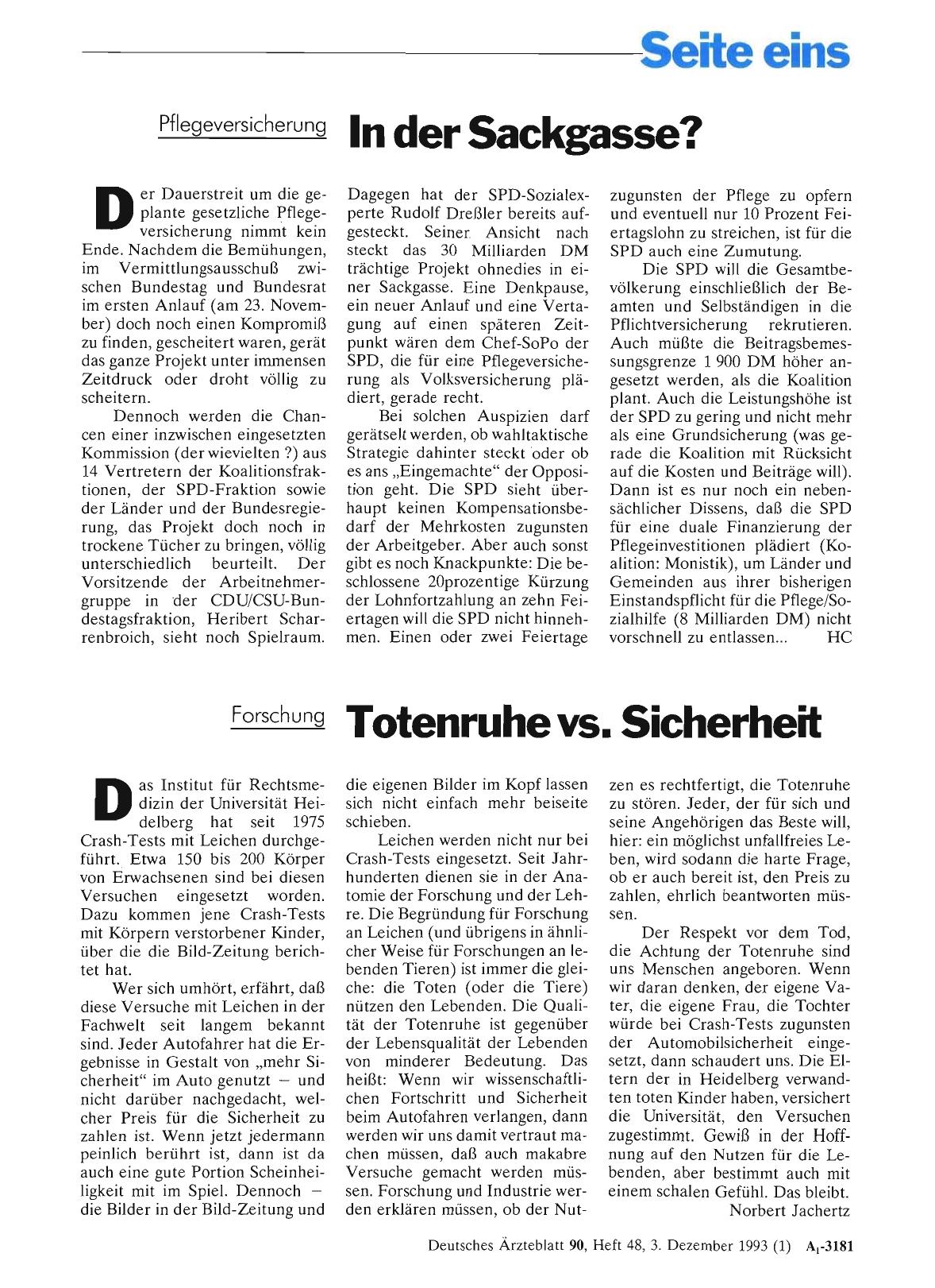Vorschauseite 1: Pflegeversicherung: In der Sackgasse?