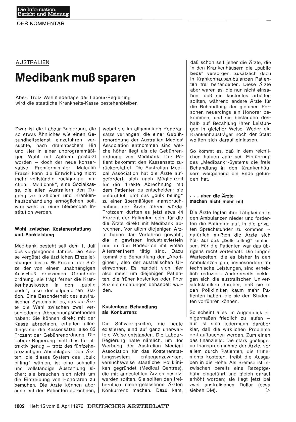 Vorschauseite 1: Australien: Medibank muß sparen