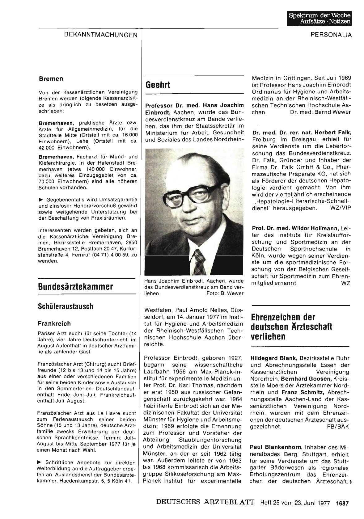 Vorschauseite 1: Bundesärztekammer: Schüleraustausch
