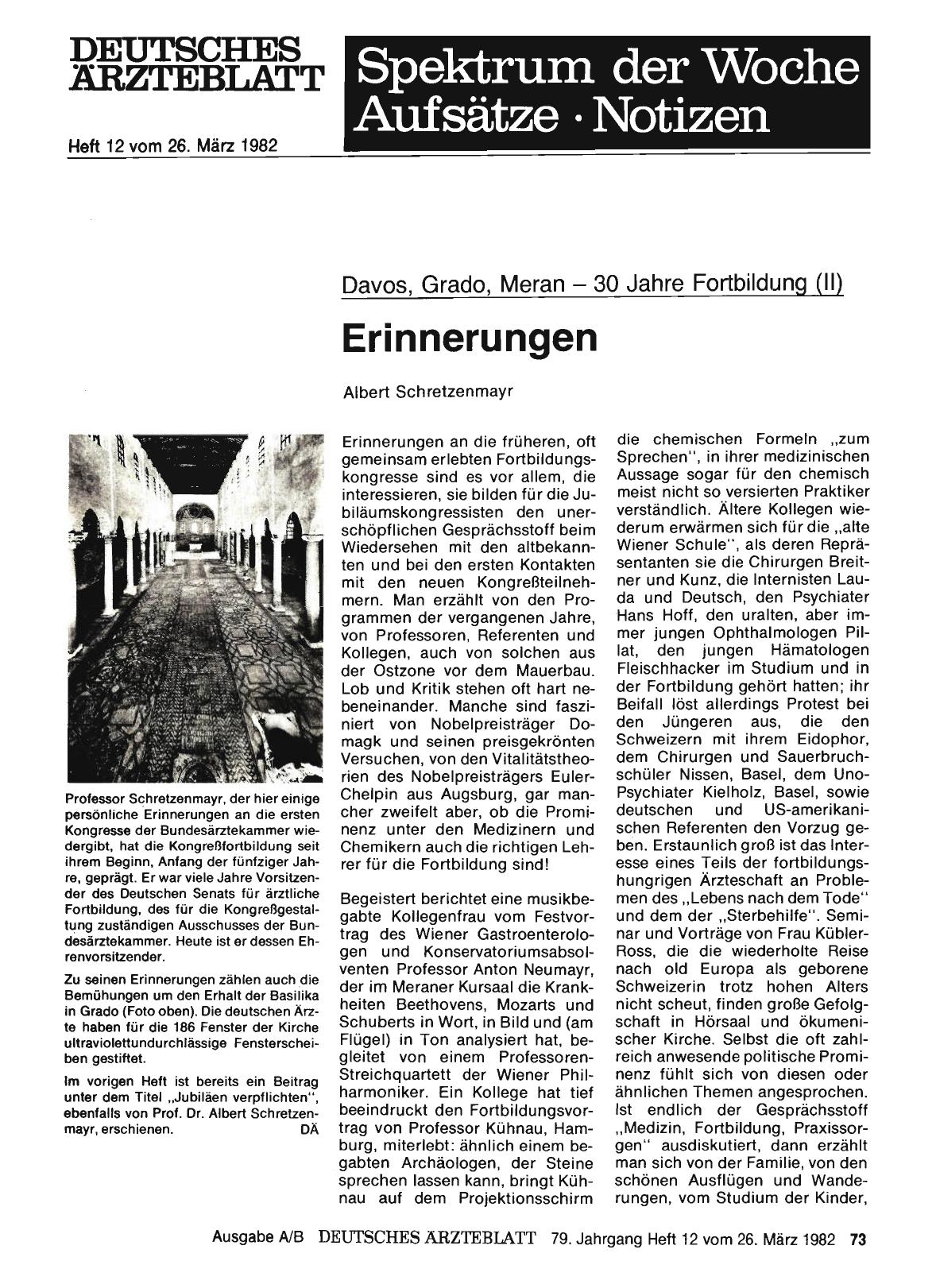 Vorschauseite 1: Davos, Grado, Meran — 30 Jahre Fortbildung (II): Erinnerungen