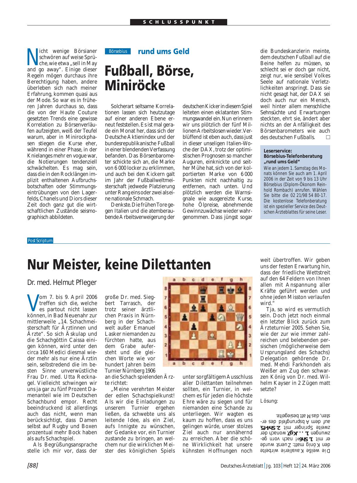 Vorschauseite 1: rund ums Geld: Fußball, Börse, Miniröcke