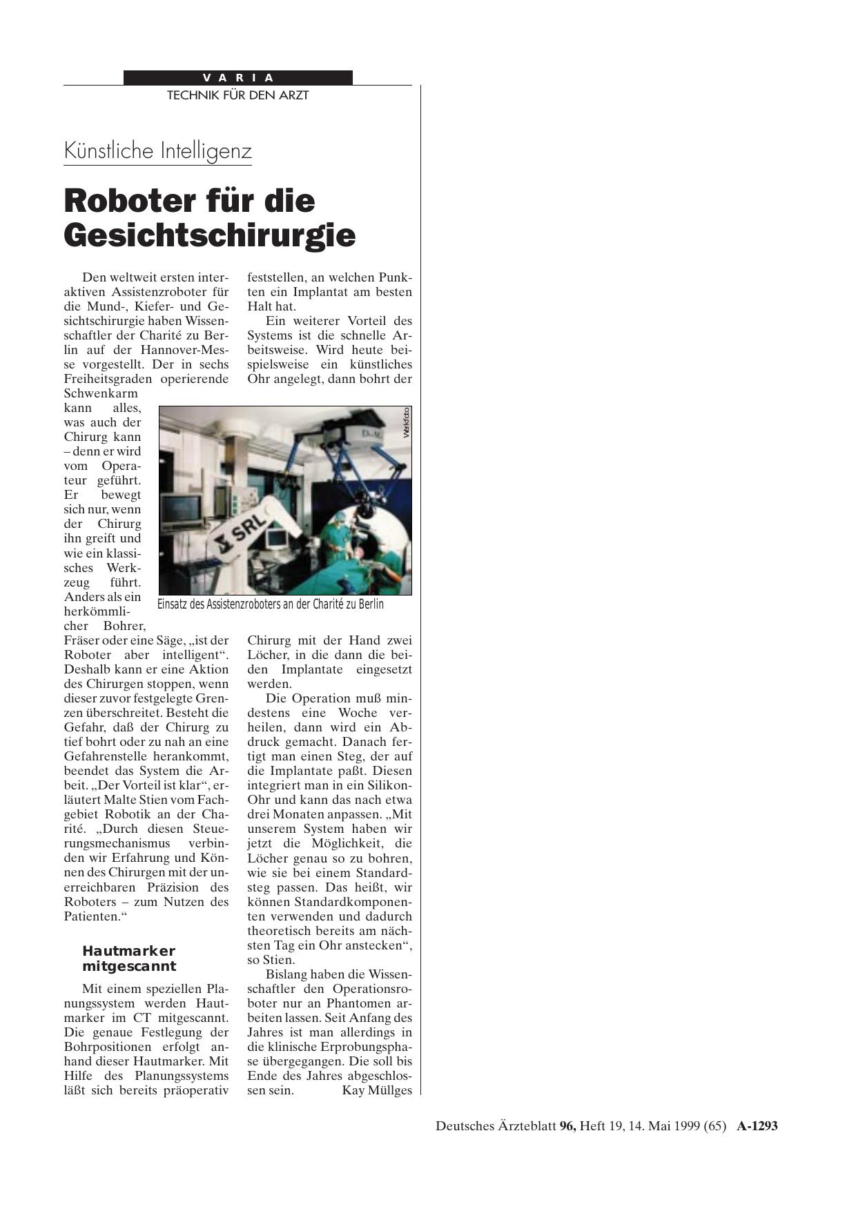 Vorschauseite 1: Künstliche Intelligenz: Roboter für die Gesichtschirurgie