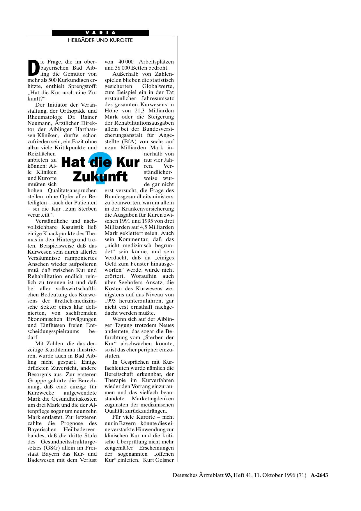 Vorschauseite 1: Hat die Kur Zukunft