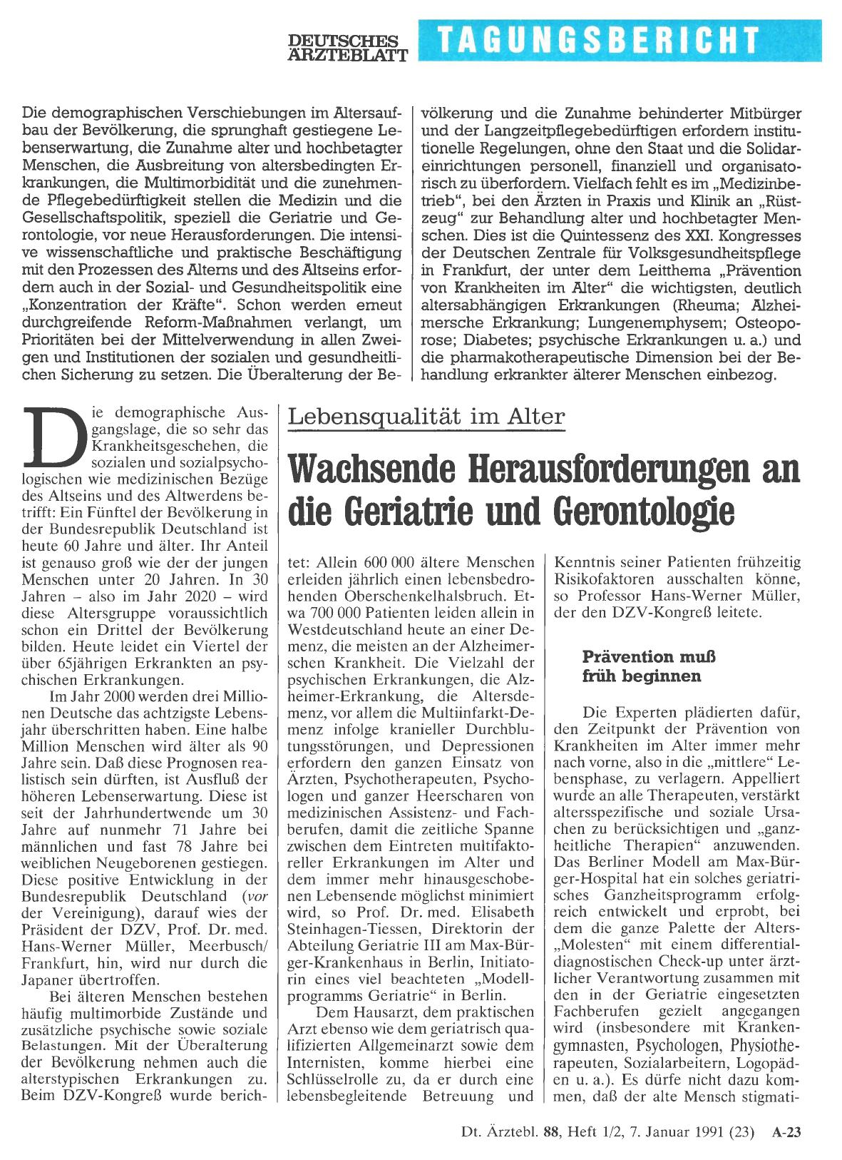 Vorschauseite 1: Lebensqualität im Alter: Wachsende Herausforderungen an die Geriatrie und Gerontologie