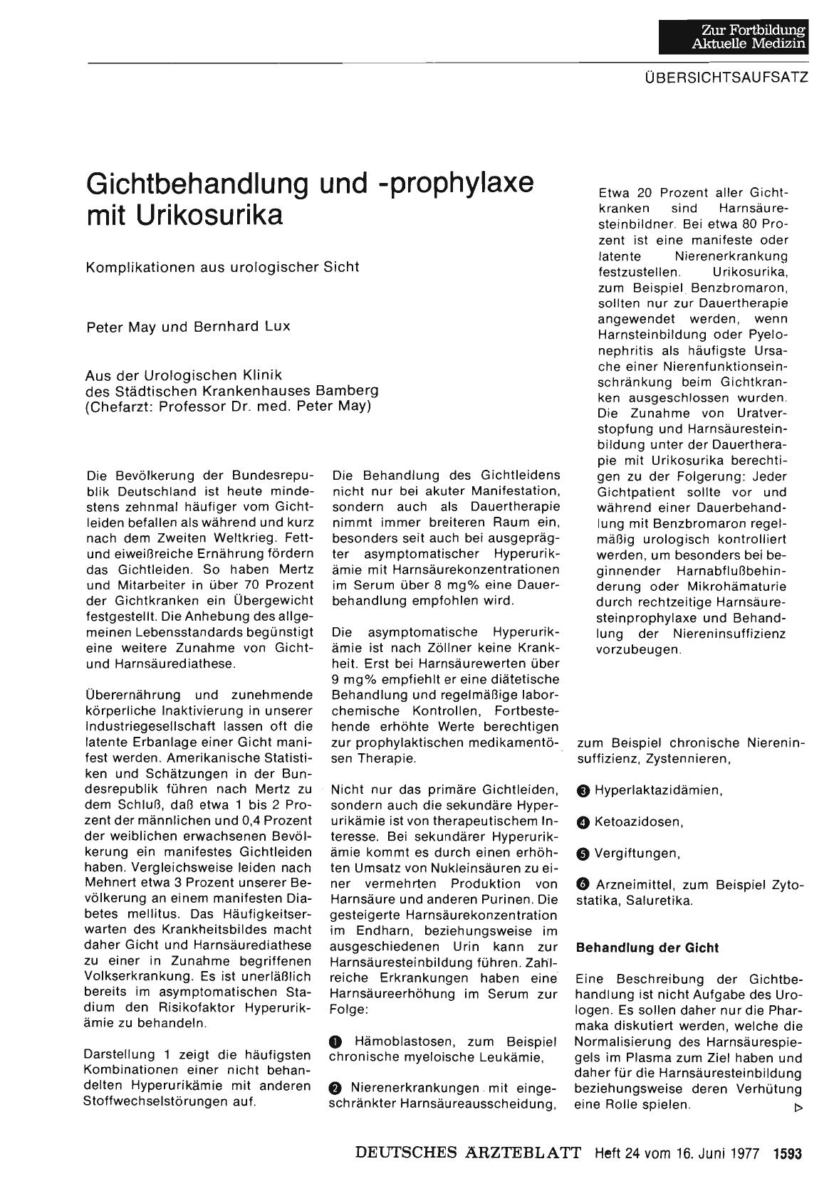 Vorschauseite 1: Gichtbehandlung und -prophylaxe mit Urikosurika: Komplikationen aus urologischer Sicht