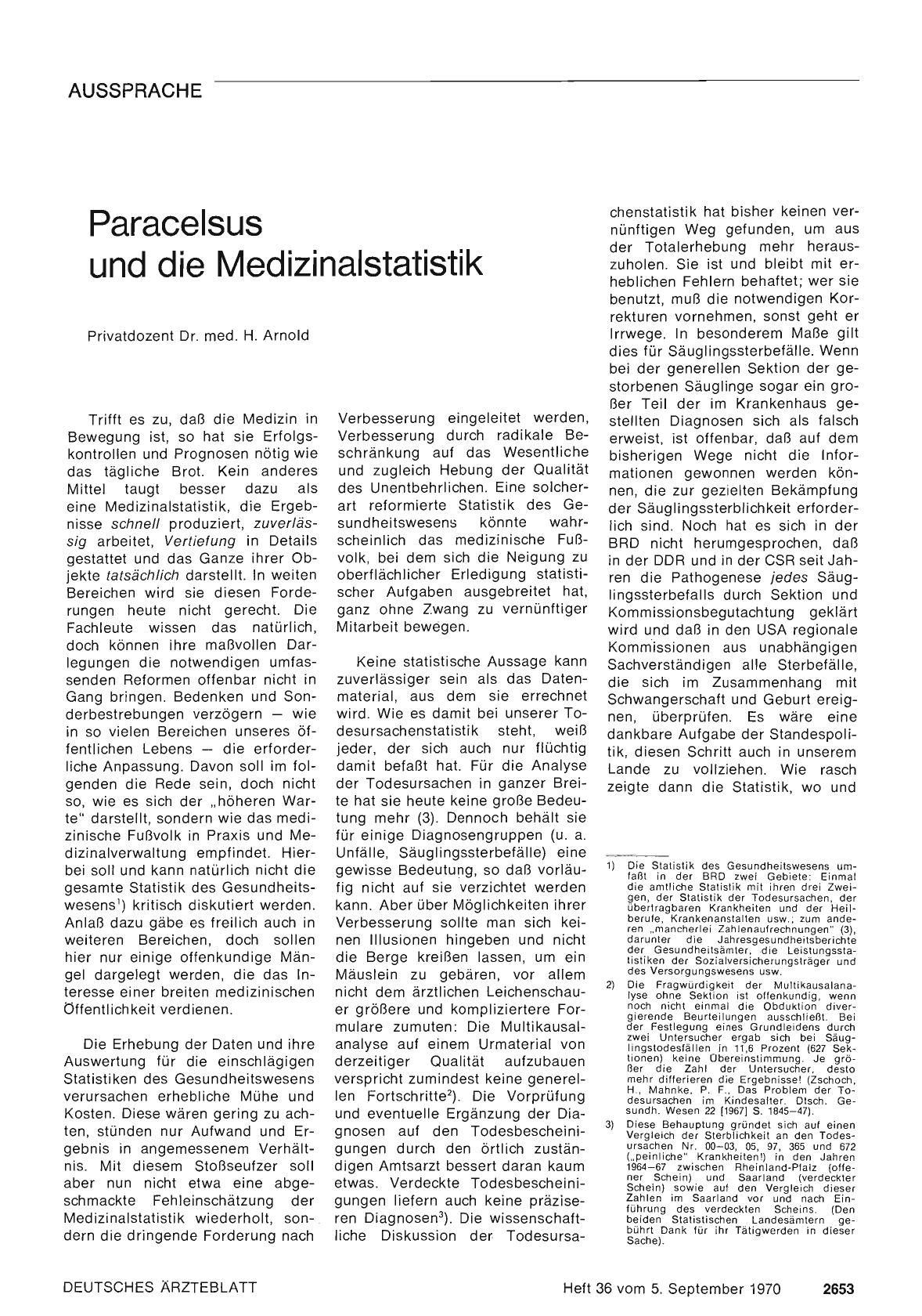Vorschauseite 1: Paracelsus und die Medizinalstatistik