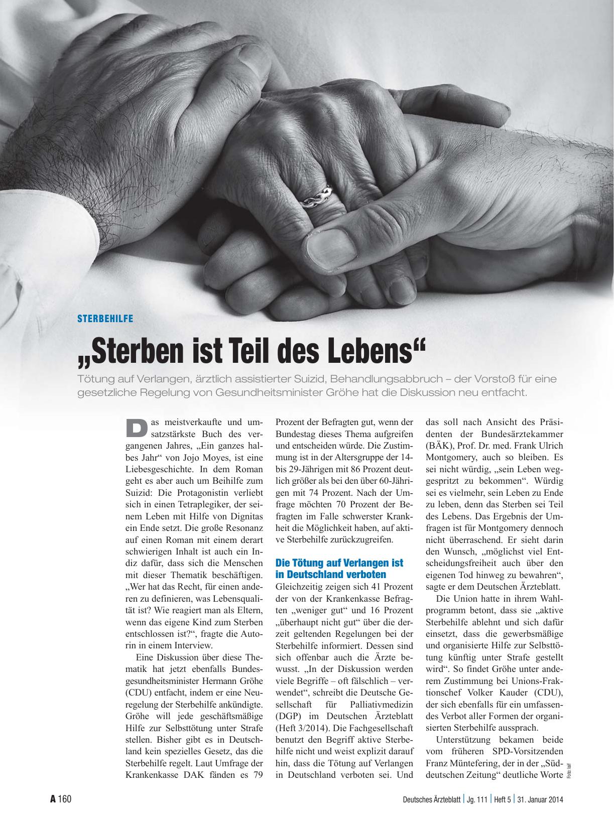 Vorschauseite 1: Sterbehilfe: „Sterben ist Teil des Lebens“