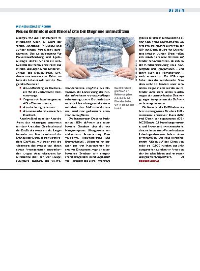Vorschauseite 1: Metabolisches Syndrom: Neues Onlinetool soll Kinderärzte bei Diagnose unterstützen