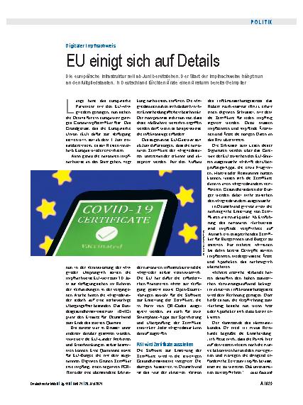 Vorschauseite 1: Digitaler Impfnachweis: EU einigt sich auf Details