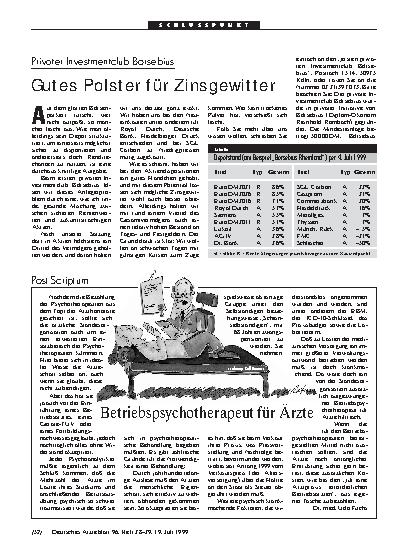 Vorschauseite 1: Privater Investmentclub Börsebius: Gutes Polster für Zinsgewitter