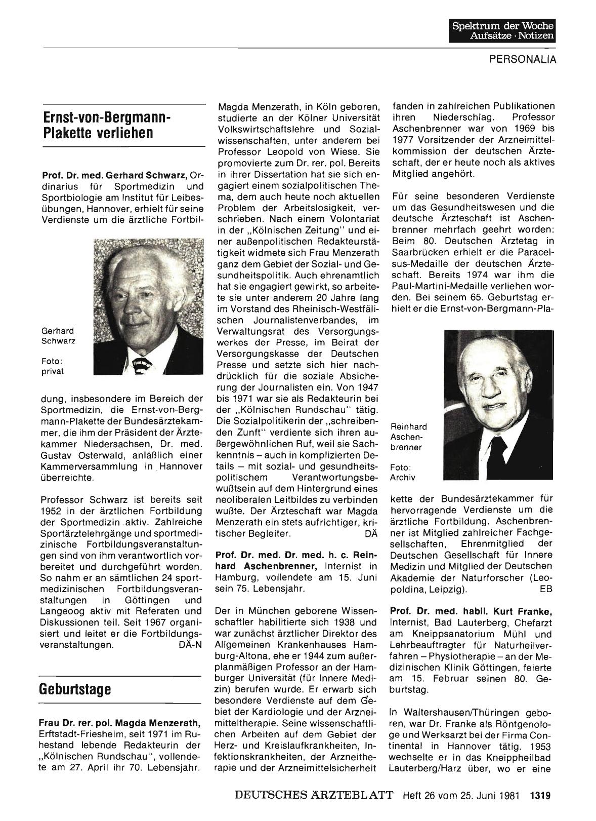 Vorschauseite 1: Ernst-von-Bergmann-Plakette verliehen