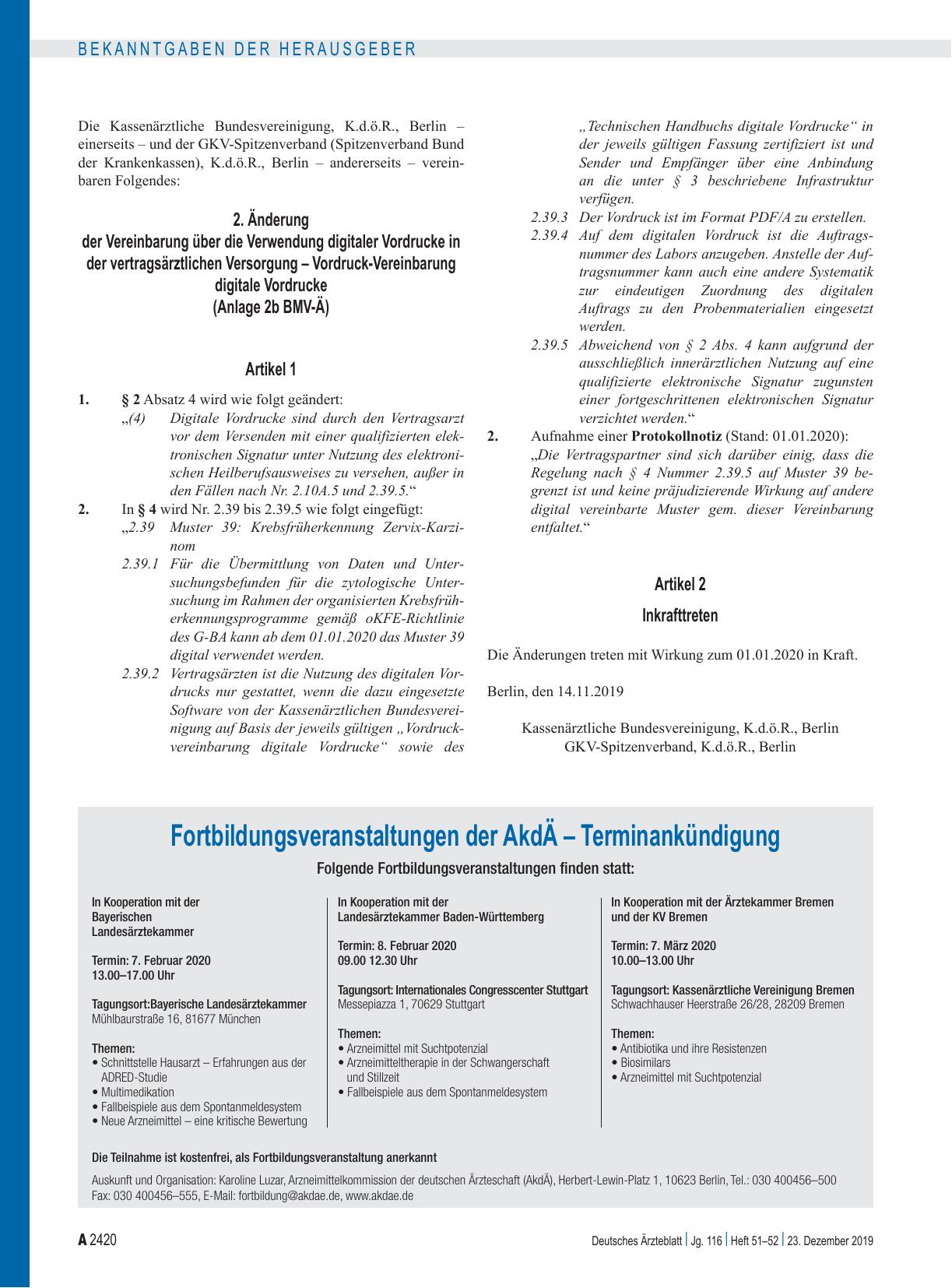 Vorschauseite 1: Fortbildungsveranstaltungen der AkdÄ – Terminankündigung