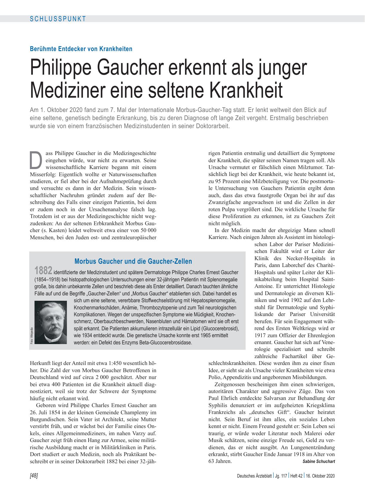 Vorschauseite 1: Berühmte Entdecker von Krankheiten: Philippe Gaucher erkennt als junger Mediziner eine seltene Krankheit