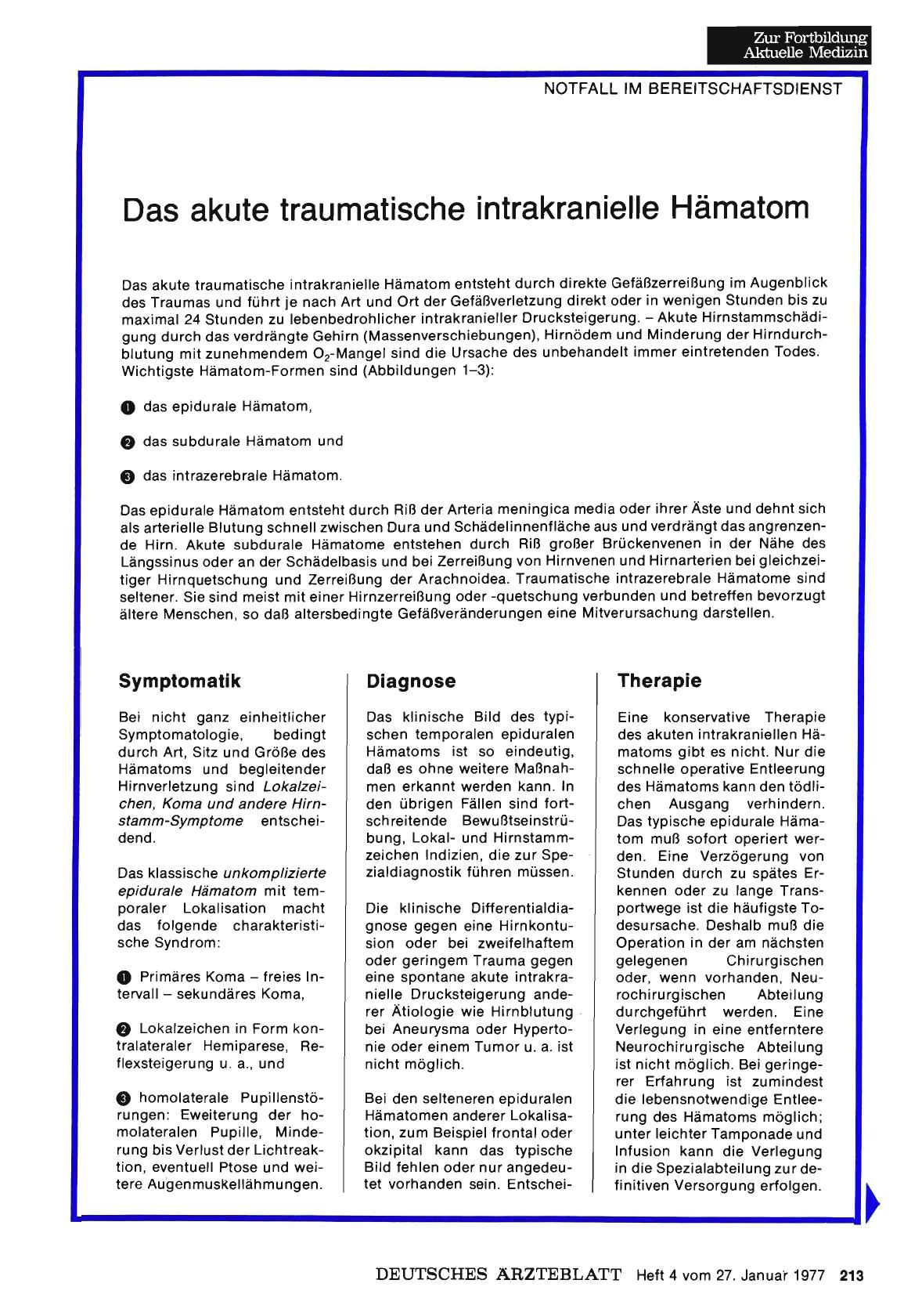 Vorschauseite 1: Das akute traumatische intrakranielle Hämatom