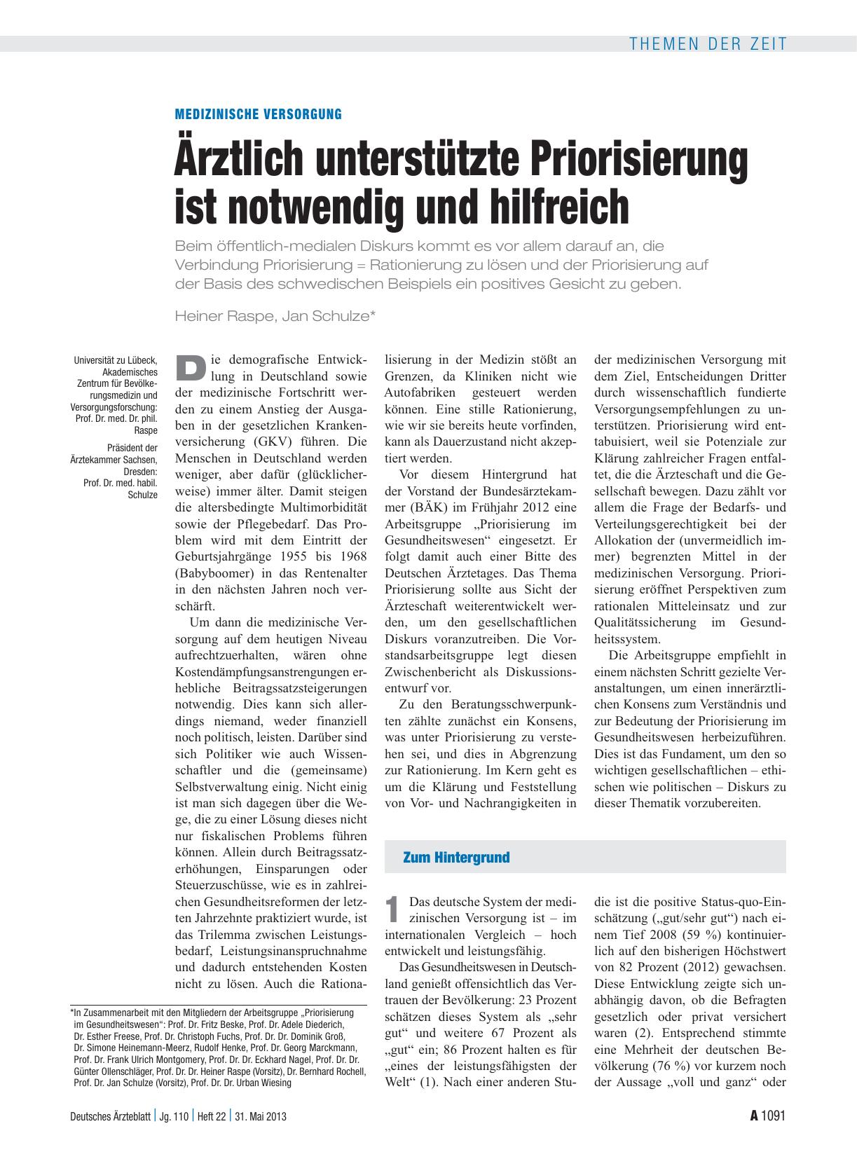 Vorschauseite 1: Medizinische Versorgung: Ärztlich unterstützte Priorisierung ist notwendig und hilfreich