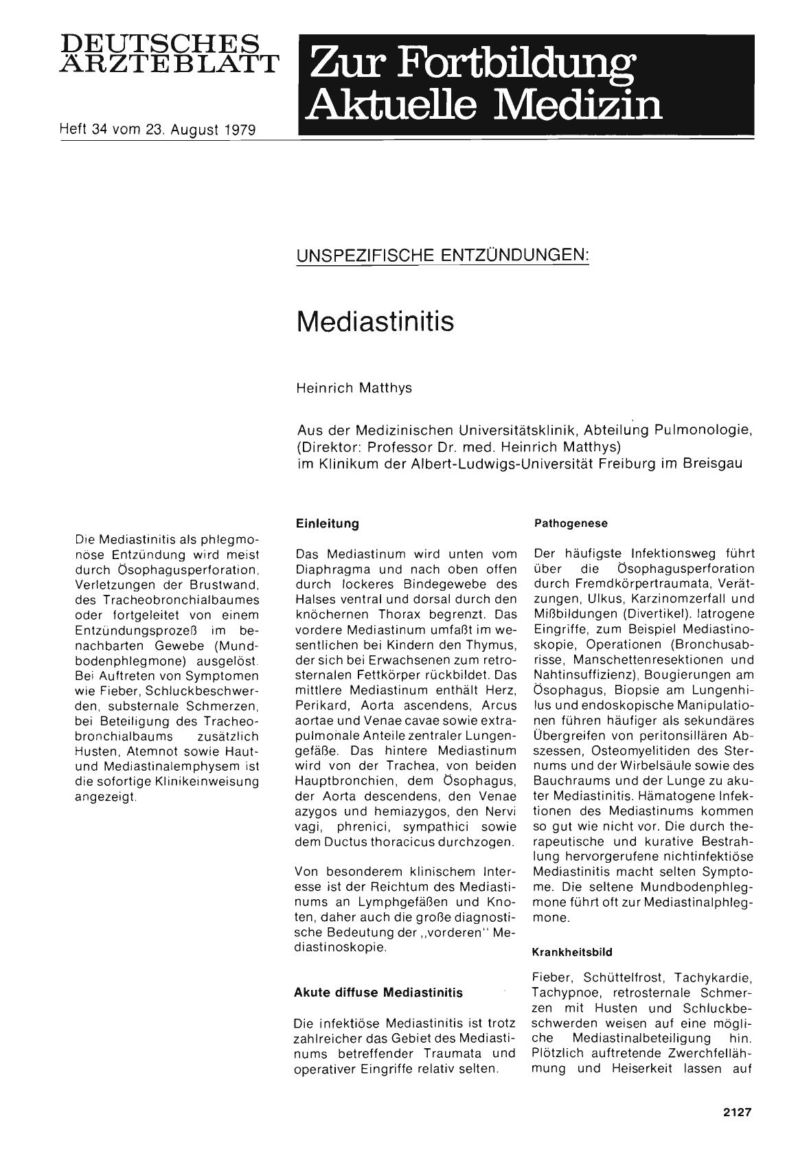 Vorschauseite 1: Unspeizifische Entzündungen: Mediastinitis