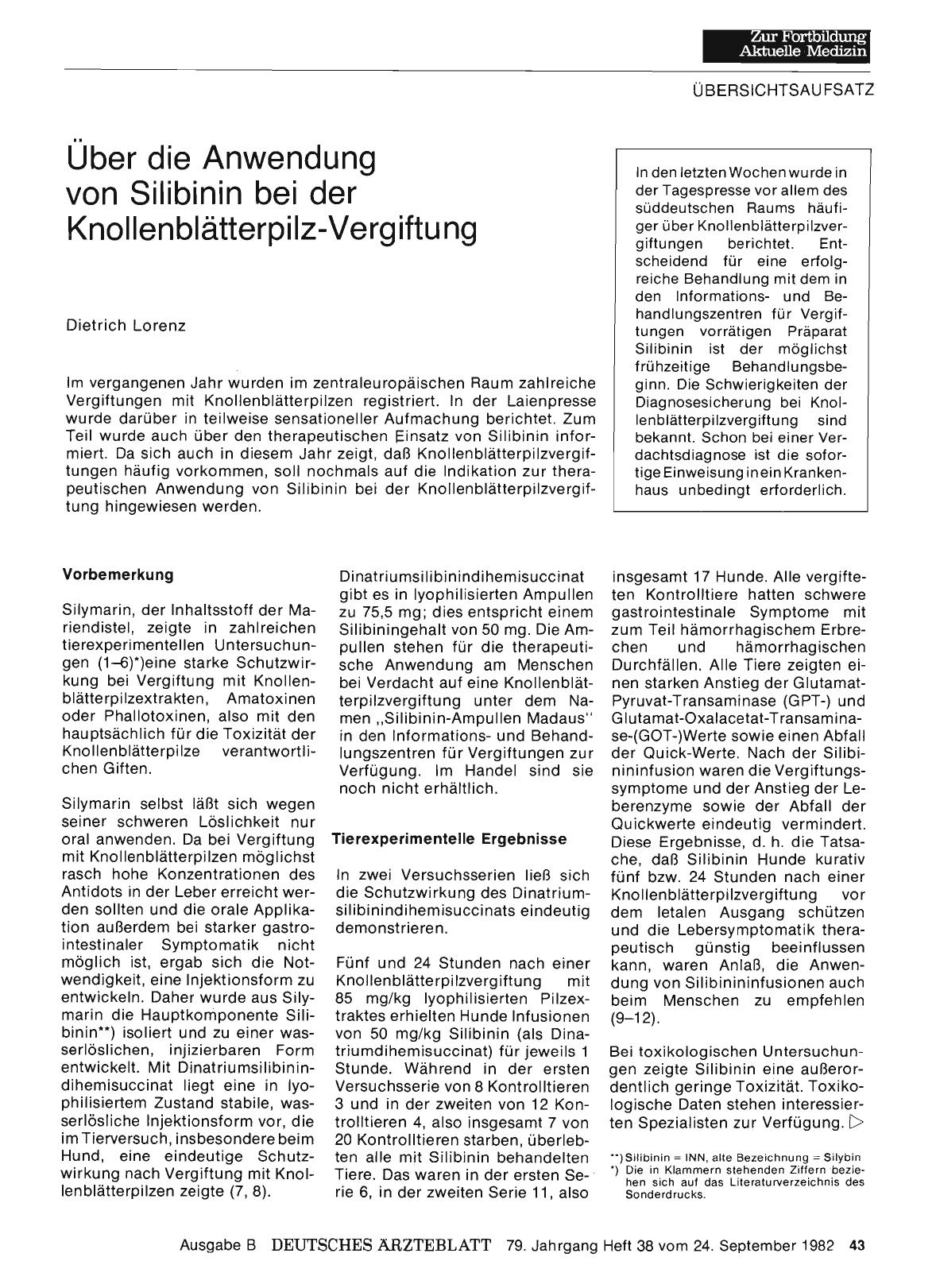 Vorschauseite 1: Über die Anwendung von Silibinin bei der Knollenblätterpilz-Vergiftung