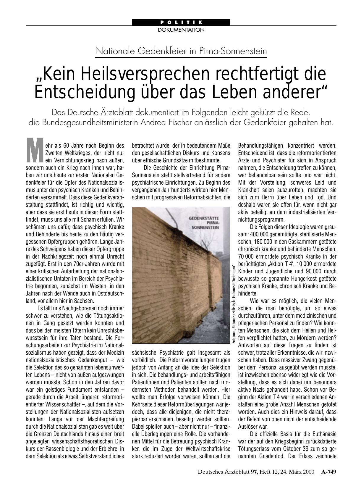 Vorschauseite 1: Nationale Gedenkfeier in Pirna-Sonnenstein: „Kein Heilsversprechen rechtfertigt die Entscheidung über das Leben anderer“