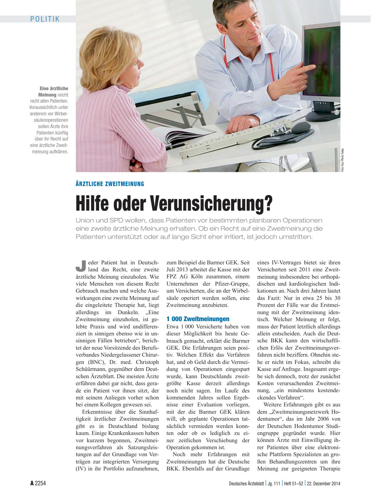 Vorschauseite 1: Ärztliche Zweitmeinung: Hilfe oder Verunsicherung?