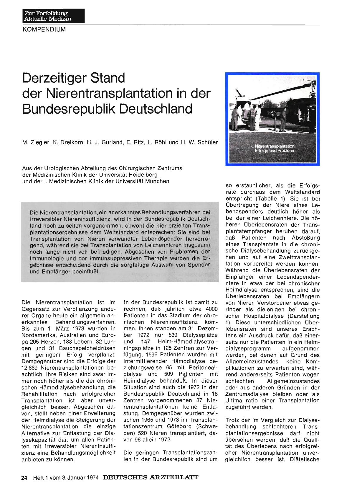 Vorschauseite 1: Derzeitiger Stand der Nierentransplantation in der Bundesrepublik Deutschland