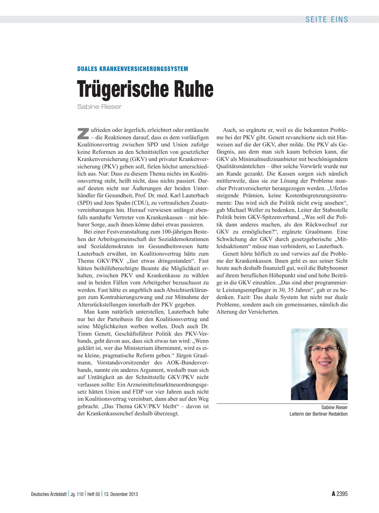 Vorschauseite 1: Duales Krankenversicherungssystem: Trügerische Ruhe