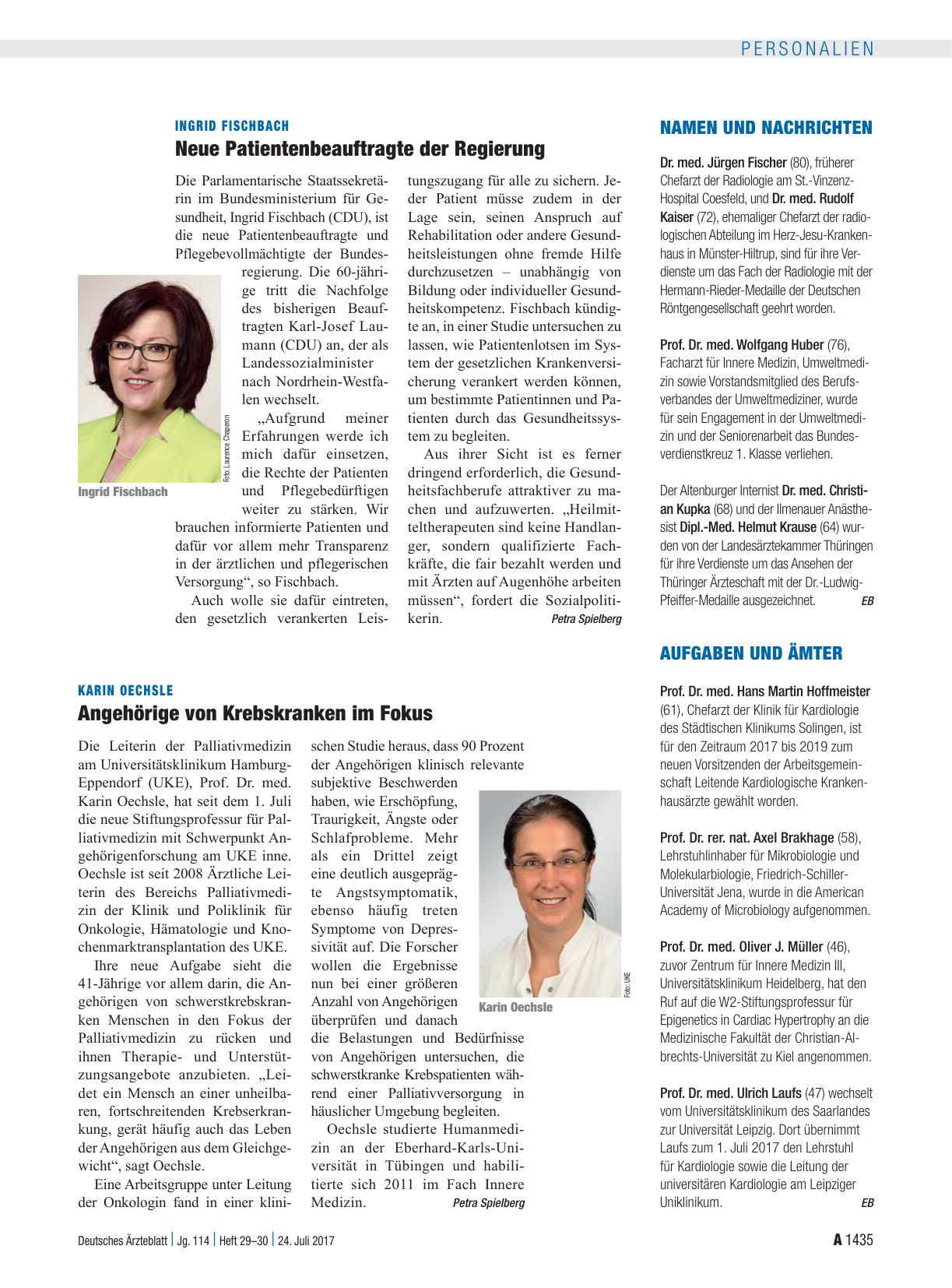 Vorschauseite 1: Ingrid Fischbach: Neue Patientenbeauftragte der Regierung