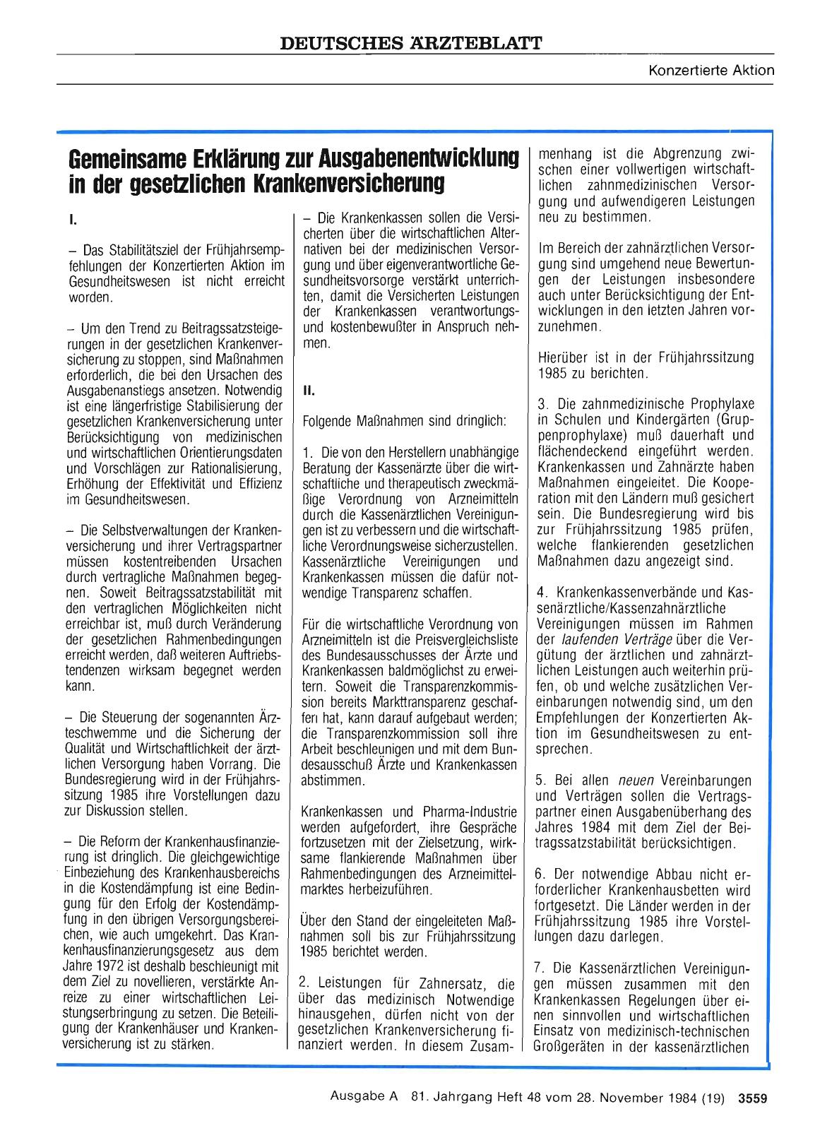 Vorschauseite 1: Gemeinsame Erklärung zur Ausgabenentwicklung in der gesetzlichen Krankenversicherung