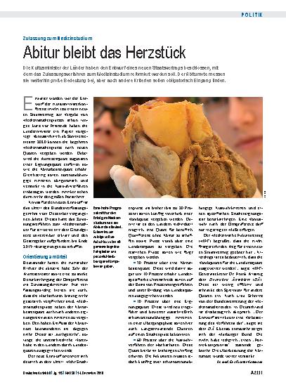 Vorschauseite 1: Zulassung zum Medizinstudium: Abitur bleibt das Herzstück