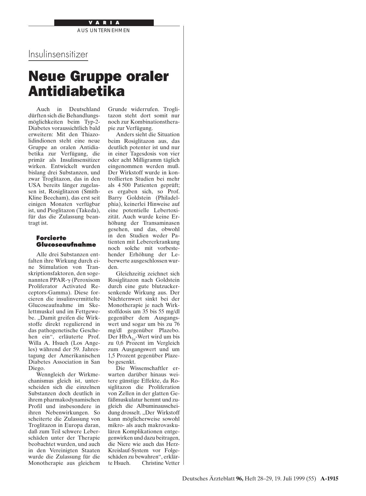 Vorschauseite 1: Insulinsensitizer: Neue Gruppe oraler Antidiabetika